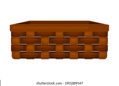 Wicker or Willow Basket Without Handle as Container for Harvesting and Storage Vector Illustration