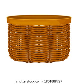 Wicker or Willow Basket Without Handle as Container for Harvesting and Storage Vector Illustration