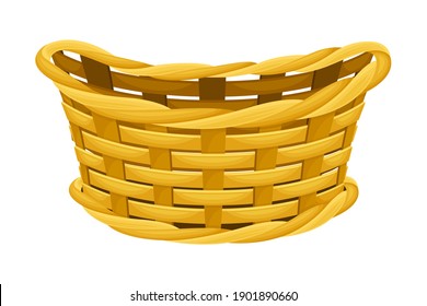 Wicker or Willow Basket Without Handle as Container for Harvesting and Storage Vector Illustration