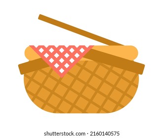 Wicker and willow picnic basket. Vector illustration