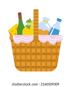 Wicker and willow picnic basket. Vector illustration