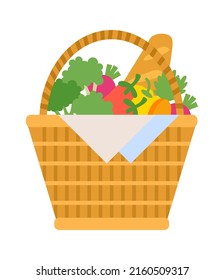 Wicker and willow picnic basket. Vector illustration