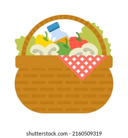 Wicker and willow picnic basket. Vector illustration