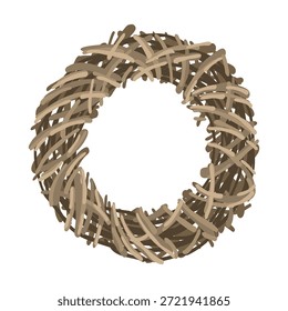 Corona de mimbre hecha de ramas secas, Ilustración vectorial. Dibujado a mano rústica corona de vid aislado en blanco para la decoración de Pascua, proyectos de primavera DIY e invitaciones de boda.