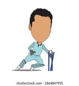 Wicket keeper cartoon. Caricature in stumping Position. illustration of England Cricket a Keeper Position player.