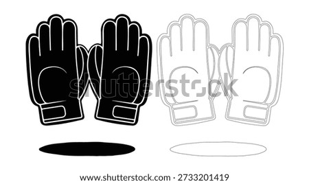 Wicket keeping gloves black and outline icon set