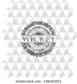Wicket retro style grey emblem with geometric cube white background