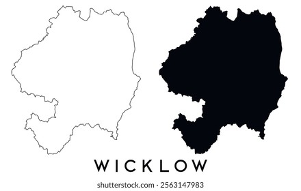 Wicklow map outline and black silhouette vector