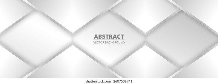 Wide 3d geometric abstract background with silver gradient triangle shapes and shadows. Vector illustration