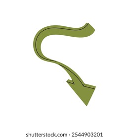 Wide 3D line with cursor to pointing direction. Twisted arrow to showing route, way, path. Geometric shape, pointer symbol, signpost, move sign. Flat isolated vector illustration on white background.