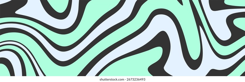 Ein breiter, abstrakter Hintergrund mit fließenden, gewellten Linien in einer kühlen Farbpalette aus Holzkohlegrau, hellblau und Minzgrün.