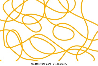 Wide abstract background with pasta, macaroni or spaghetti. Horizontal banner with hand drawn yellow line, doodle pasta. Vector illustration