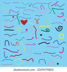 Wide abstract background with pasta, makaroni or spaghetti. Horizontal banner with hand drawn yellow line, doodle pasta. Vector illustration
