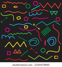 Wide abstract background with pasta, makaroni or spaghetti. Horizontal banner with hand drawn yellow line, doodle pasta. Vector illustration
