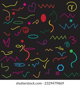 Grosser abstrakter Hintergrund mit Nudeln, Makaroni oder Spaghetti. Horizontaler Banner mit handgezeichnet gelber Linie, Doodle Nudeln. Vektorgrafik
