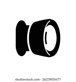 Wide angle lens with curved glass icon in black filled design