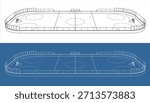 Wide Angle Perspective of Ice Hockey Rink Wireframe Sketch