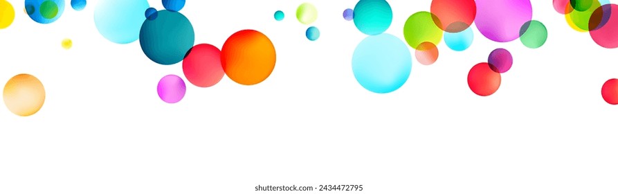 A wide array of brightly colored, translucent spheres floating against a white backdrop, conveying a playful and whimsical air of lightness and joy.