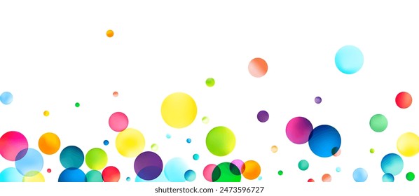 A wide array of brightly colored, translucent spheres floating against a white backdrop, conveying a playful and whimsical air of lightness and joy.