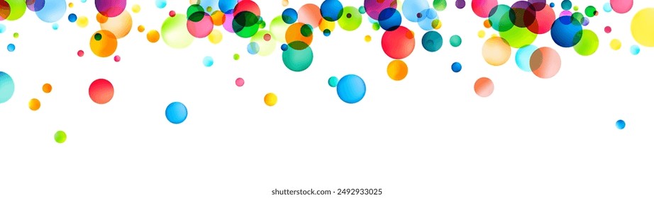 A wide array of brightly colored, translucent spheres floating against a white backdrop, conveying a playful and whimsical air of lightness and joy.