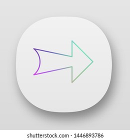Wide arrow app icon. Rightward route. Arrowhead indexer. Navigation pointer. Arrow showing right direction. UI/UX user interface. Web or mobile applications. Vector isolated illustrations