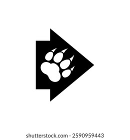 Wide arrow with paw print inside. Isolated vector on white background.