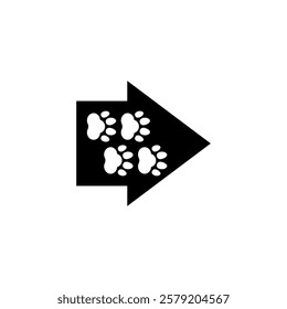 Wide arrow with paw prints inside. Isolated vector on white background.