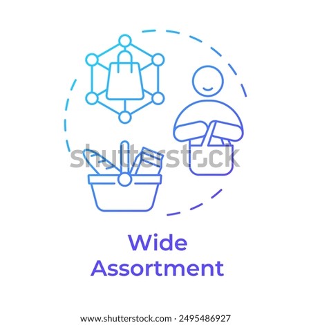 Wide assortment blue gradient concept icon. Assortment planning model. Products categories. Consumerism. Round shape line illustration. Abstract idea. Graphic design. Easy to use in article