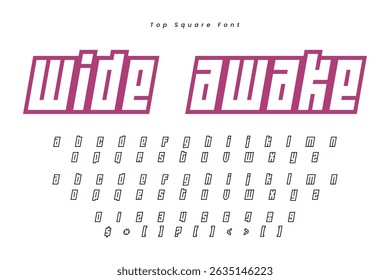 Wide Awake font in the Hibiscus color, trendy simple alphabet, bold letters and numbers made in mosaic style, vector illustration