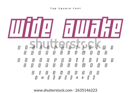 Wide Awake font in the Hibiscus color, trendy simple alphabet, bold letters and numbers made in mosaic style, vector illustration