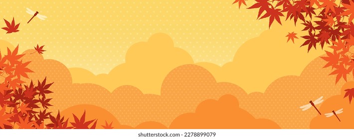 wide background of autumn leaves and red dragonflies