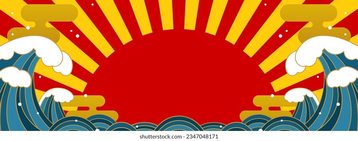 wide background with big wave and sunrise