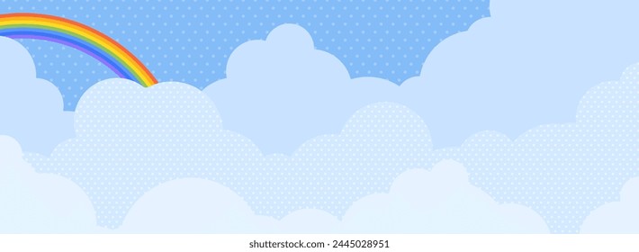 wide background of blue sky with rainbow and clouds