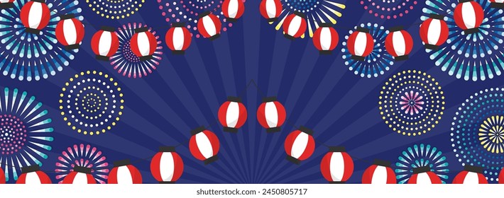 wide background of fireworks, lanterns and concentrated lines