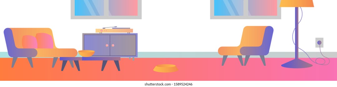 Wide background with room interior for banner or website background. Vector illustration