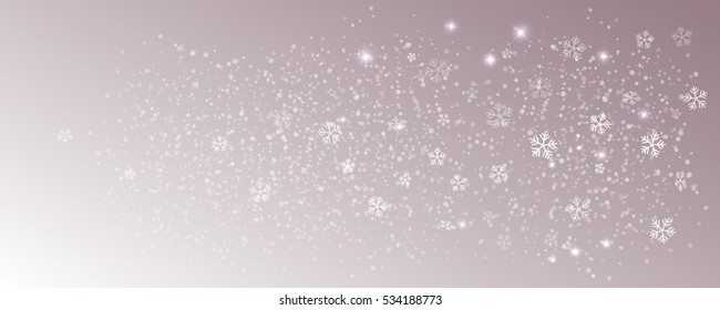 Wide background, snowflakes, snow and sparkles vector illustration in trendy dark pink color.