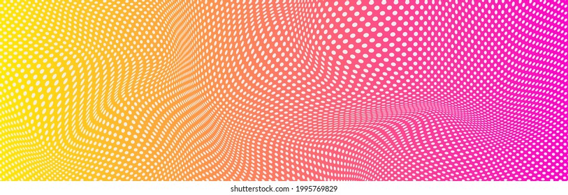 Wide banner with  abstract distorted structure in form of dots. Geometric abstract landscape. Distorted surface