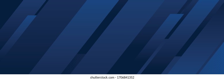 Wide banner dark blue gradient rectangle color background. Dynamic textured geometric element design with diagonal shape decoration. Modern blue and black gradient light vector illustration