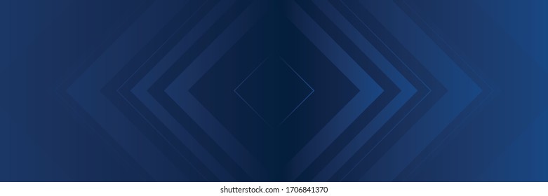 Wide banner dark blue gradient rectangle color background. Dynamic textured geometric element design with diagonal shape decoration. Modern blue and black gradient light vector illustration
