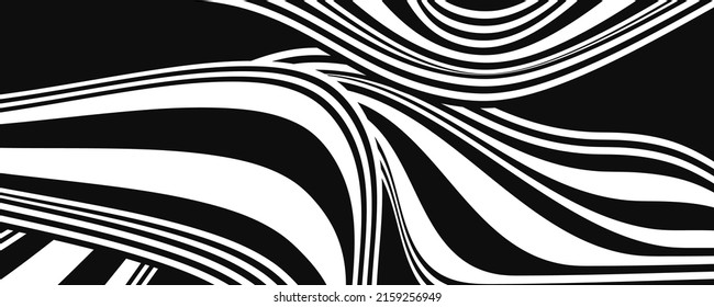 Banner abstracto de rayas blancas y negras plegadas. Fondo de arquitectura vectorial monocromática. Líneas de contraste
