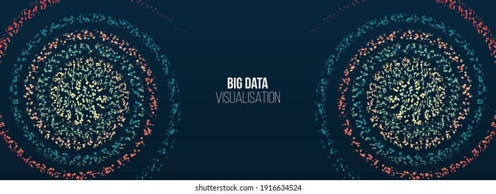 Wide Big data visualization. Information analytics concept. Abstract stream information with spiral array. Filtering machine algorithms. Sorting data. Vector technology background.
