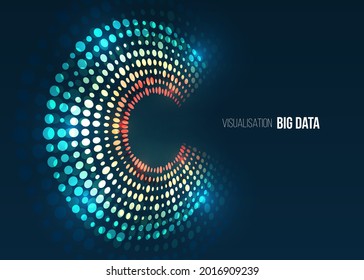 Wide Big data visualization. Information analytics concept. Abstract stream information with circles array and binary code. Filtering machine algorithms. Sorting data. Vector technology background.