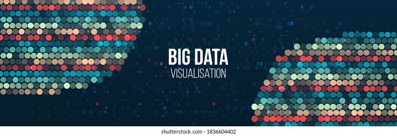 Wide Big data visualization. Machine learning algorithm for information filter and analytic. Abstract background with circle array and binary code. Data array visual concept. Big data connection