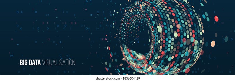 Wide Big data visualization. Machine learning algorithm for information filter and analytic. Abstract background with circle array and binary code. Data array visual concept. Big data complex. svg