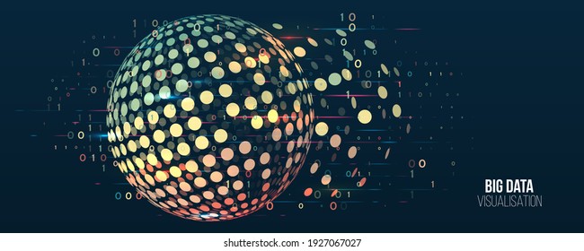 Wide Big data visualization. Machine learning algorithm for information filter and analytic. Abstract background with sphere array and binary code. Data array visual concept. Big data connection.