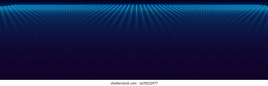 Wide Black Blueprint Background Texture. Perspective Grid with Depth of Field Effect (DoF). Vector for Your Graphic Design.