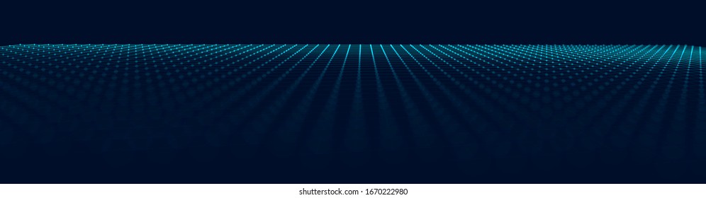 Wide Black Blueprint Background Texture. Perspective Grid with Depth of Field Effect (DoF). Vector for Your Graphic Design.