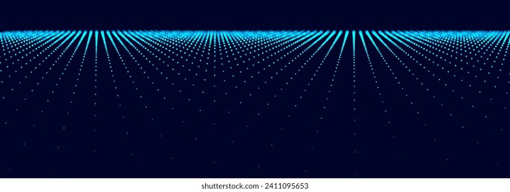 Wide Black Blueprint Background Texture. Perspective Grid with Depth of Field Effect (DoF). Vector for Your Graphic Design.