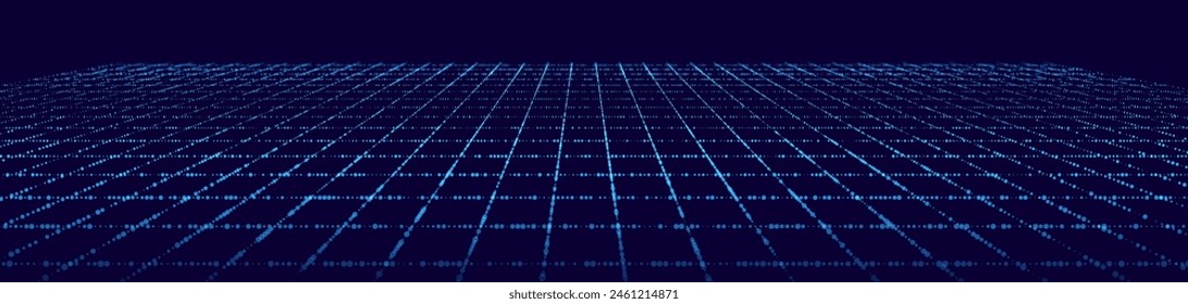 Wide Black Blueprint Background Texture. Perspective Grid with Depth of Field Effect (DoF). Vector for Your Graphic Design.