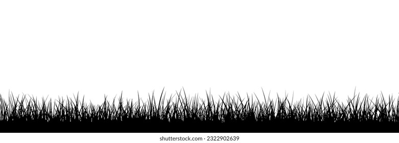 Wide black border silhouette grass seamless texture. Vector